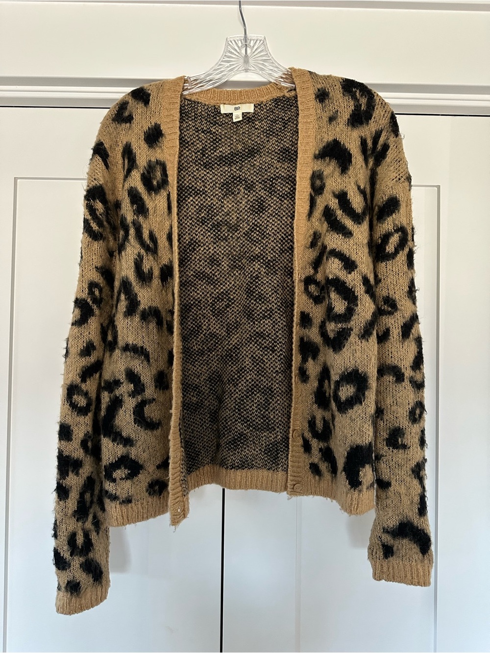 bp Camel and Black Leopard Open-Front Cardigan